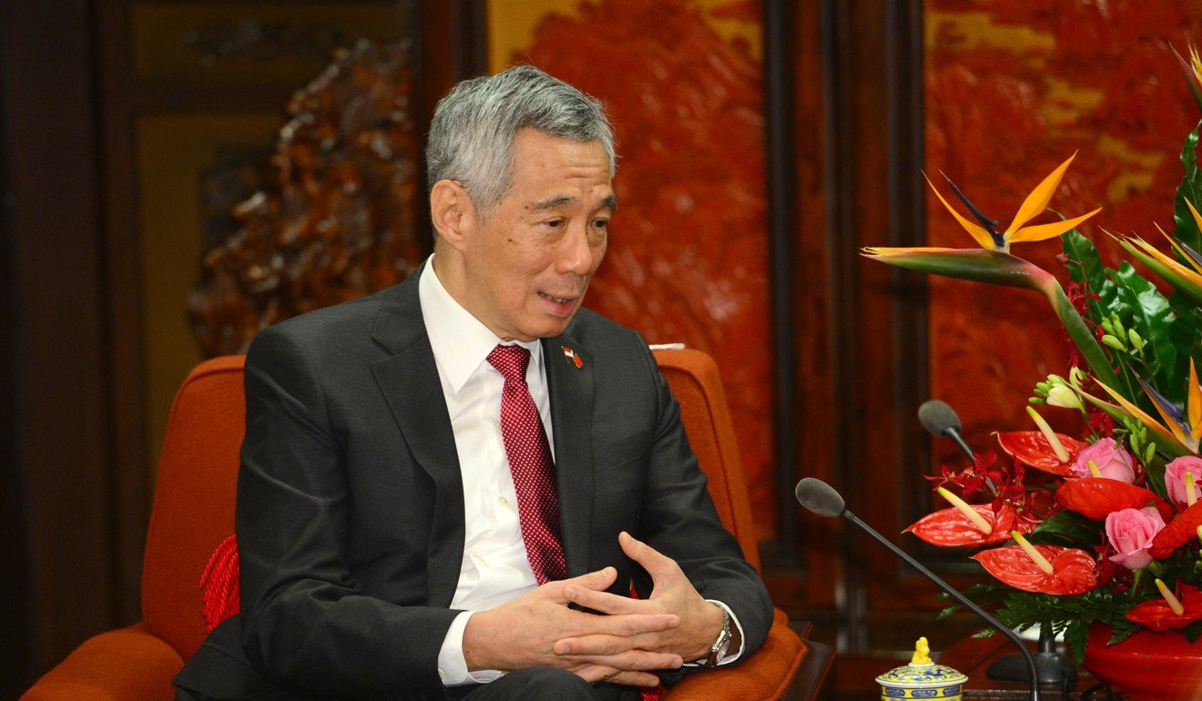 Singapore's Prime Minister Lee Hsien Loong speaks with Chinese Vice-President Wang Qishan (not pictured) during a meeting at the Zhongnanhai Leadership Compound in Beijing. Photo: EPA