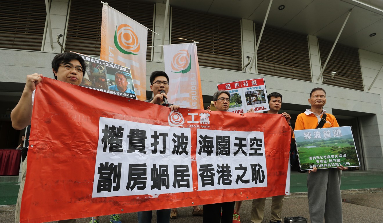 Labour Party members demonstration outside the Fanling course. Photo: Winson Wong