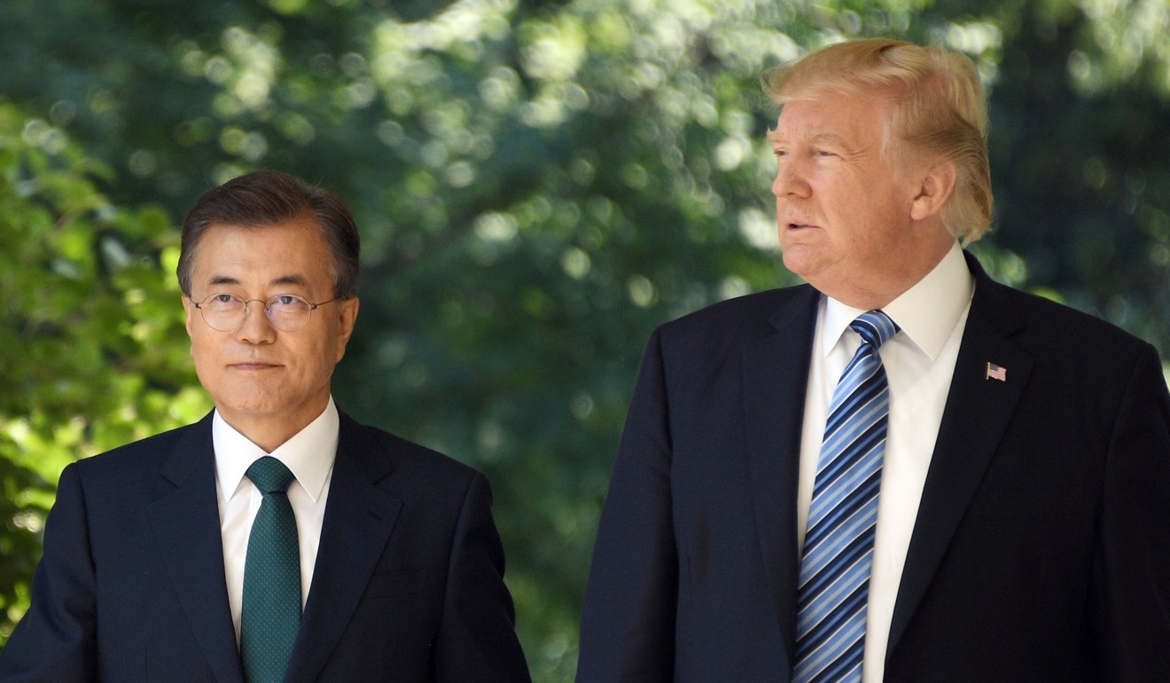 South Korean President Moon Jae-in (left) and US President Donald Trump prepare to give a joint press conference at the White House in Washington in June last year. Photo: AFP
