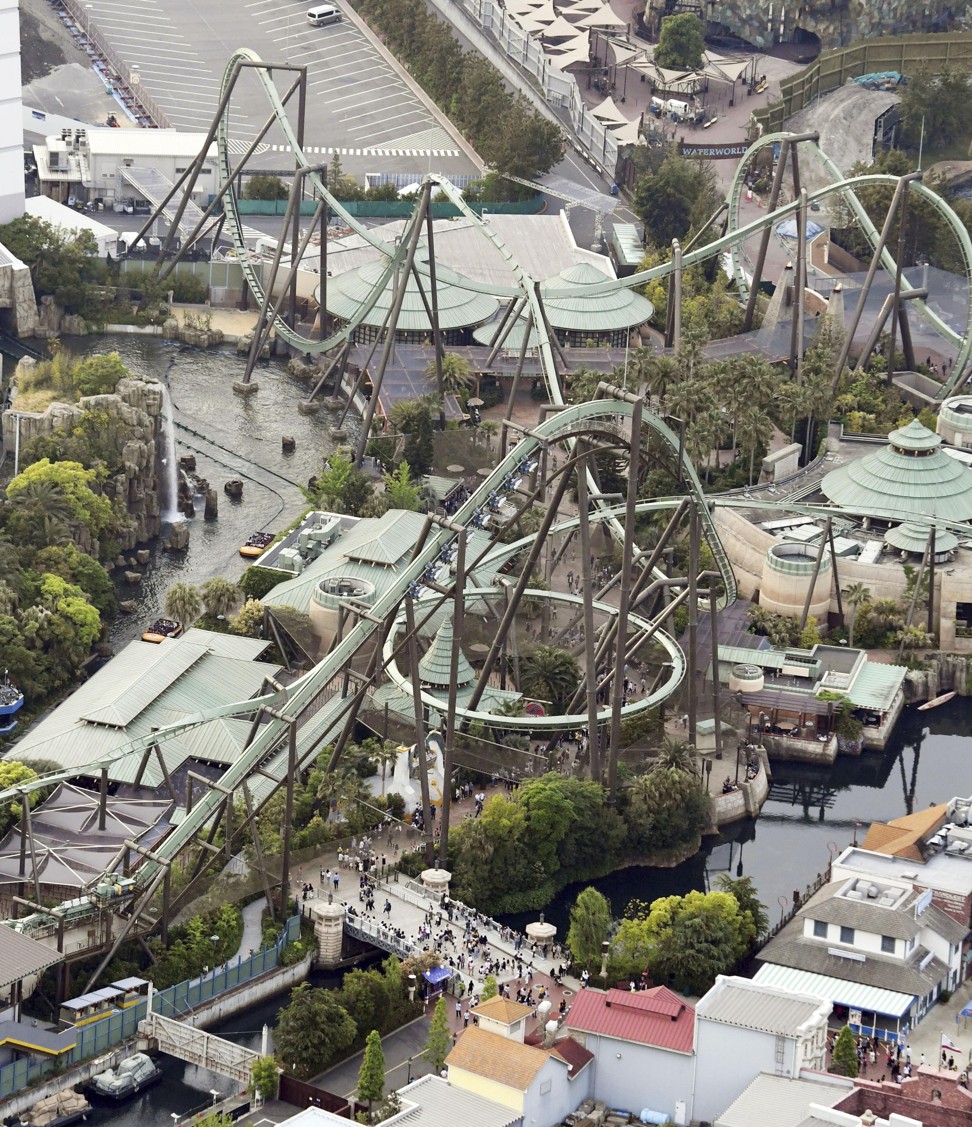 The Flying Dinosaur roller coaster is seen at Universal Studios Japan in Osaka on Tuesday. Photo: Kyodo