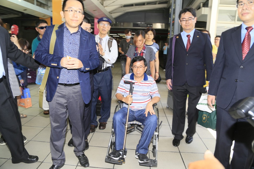Ma’s predecessor as president, Chen Shui-bian (in wheelchair), was convicted of corruption after leaving office. Photo: CNA