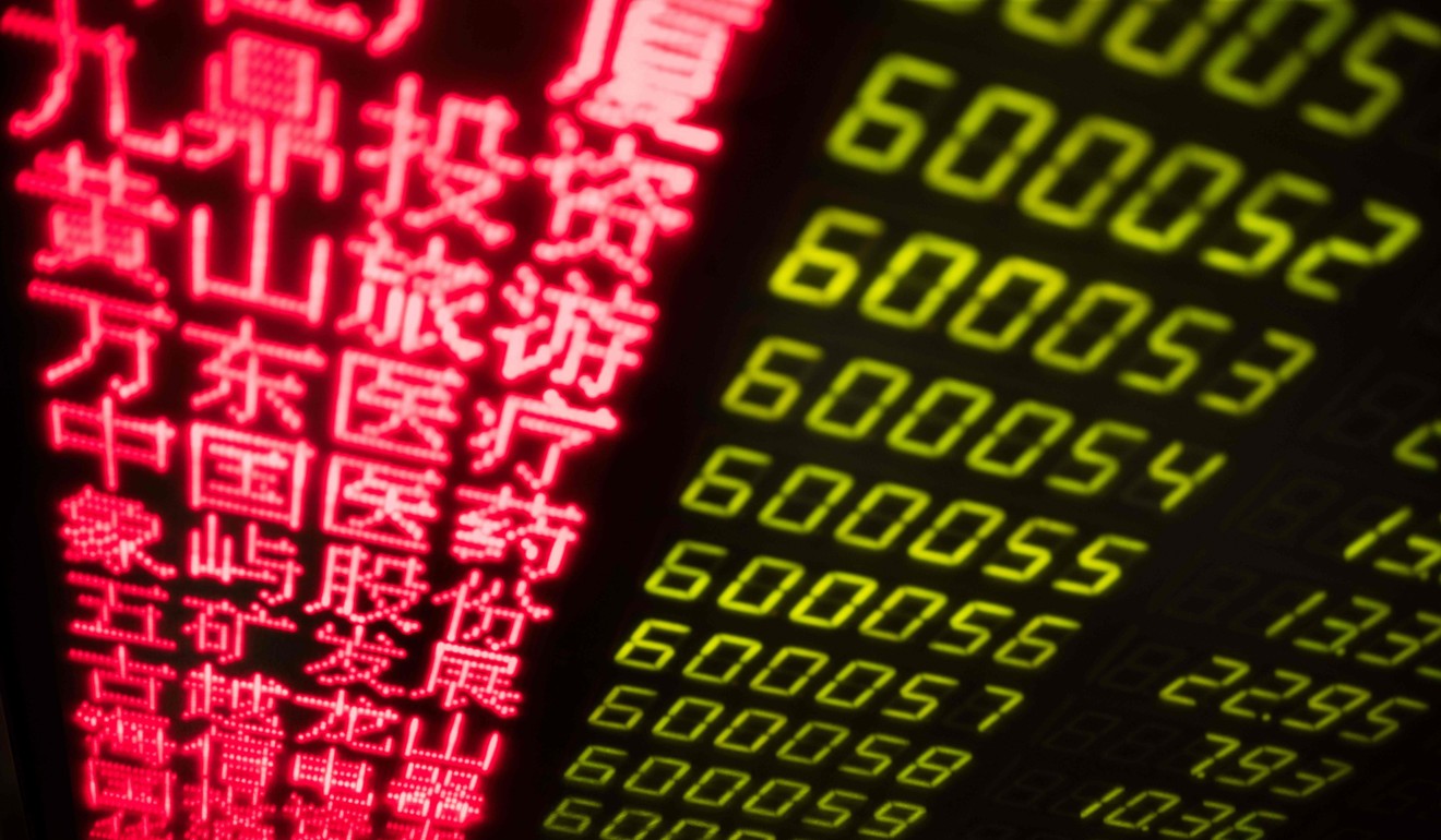 Stock prices at a securities company in Beijing. Photo: AFP