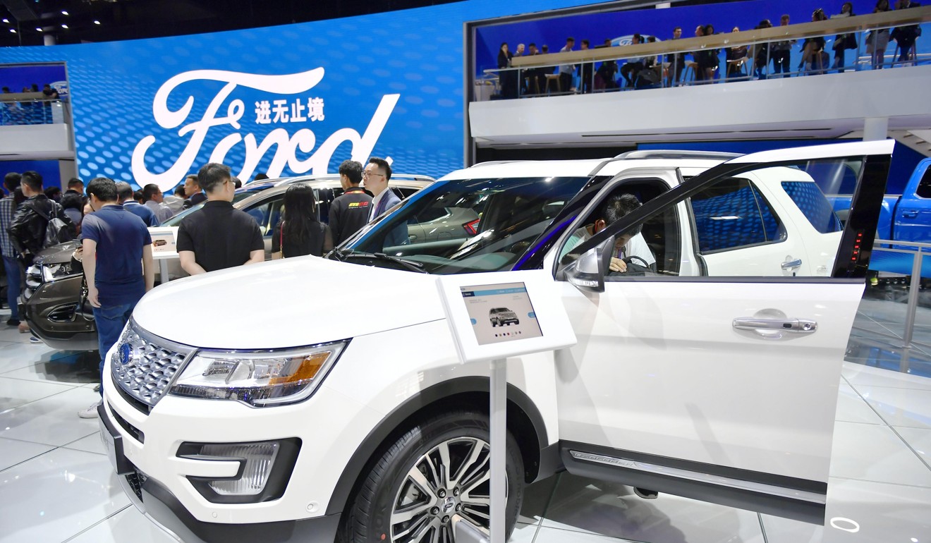 A Ford Motor import last month at the Beijing International Automotive Exhibition. Trade tensions over cars and car parts could raise risks for US automakers expanding their presence in China. Photo: Kyodo