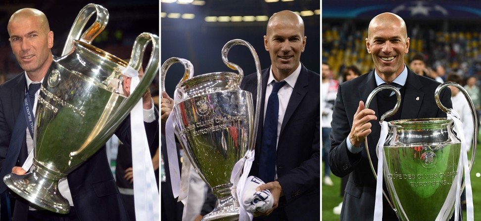 Real Madrid manager Zinedine Zidane has now won three Champions League titles in succession. Photo: AFP