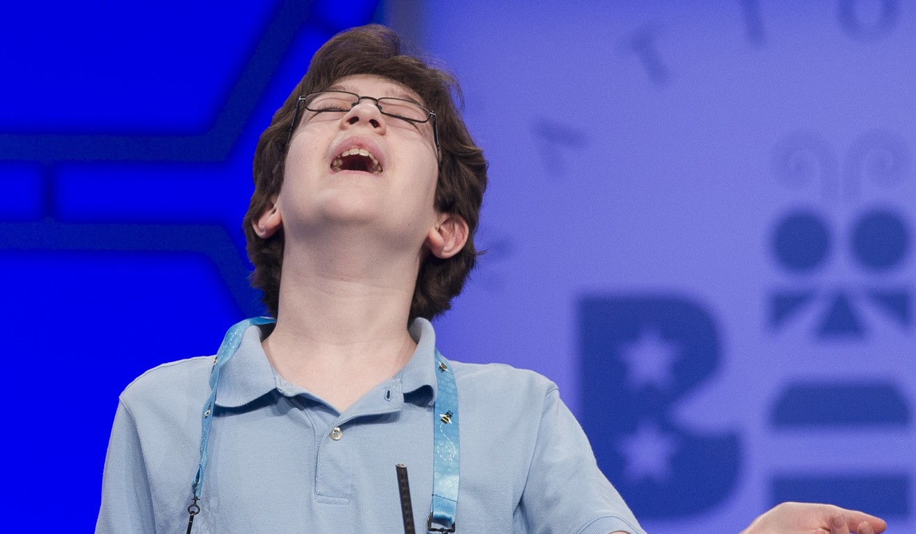 Charles Millard, 13, from Frederick, Maryland, misspells a word during the second round of the bee. Photo: AP