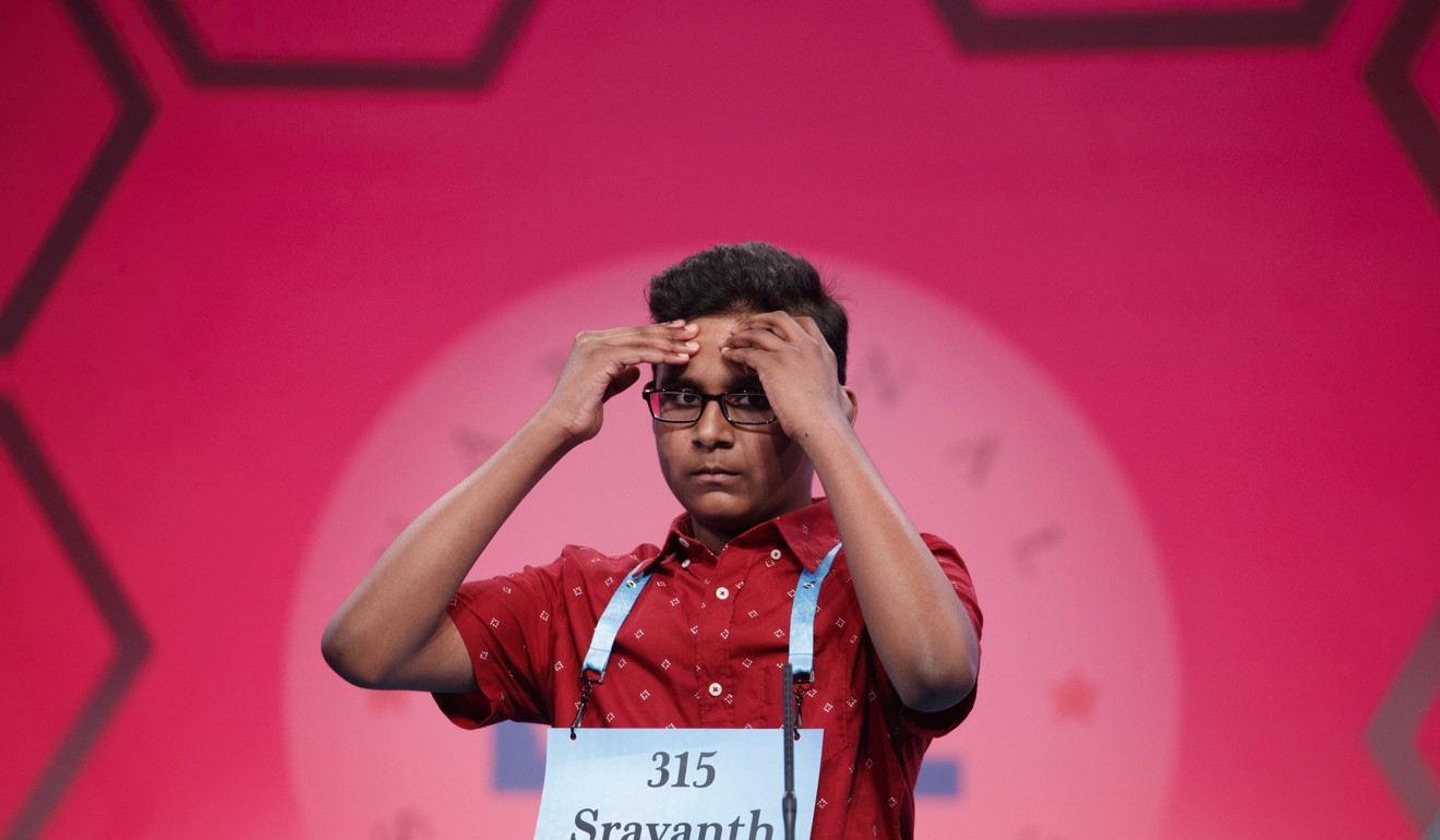 Sravanth Malla, from Thiells, New York, is eliminated during the final round of the bee. Photo: EPA