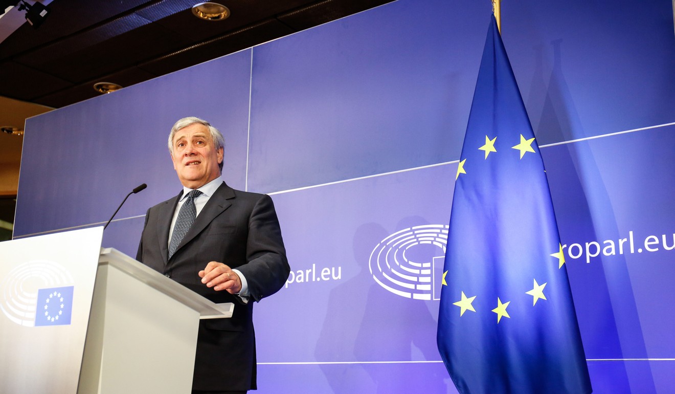 Antonio Tajani, president of the European Parliament, hit back angrily at Jean-Claude Juncker’s remarks on Italy. Photo: Bloomberg