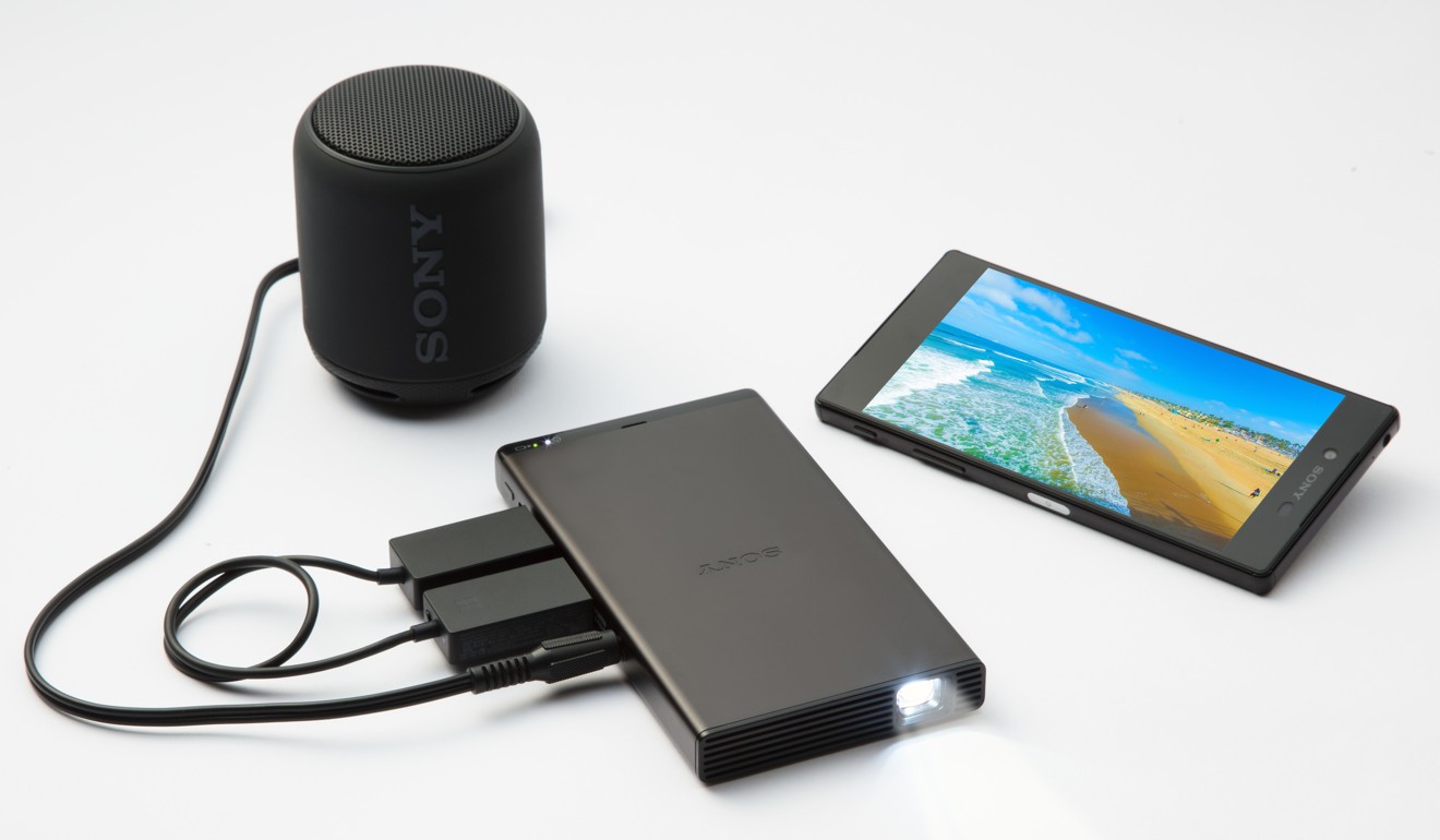 Sony’s portable projector MP-CD1 has its own sound system. Photo: Sony