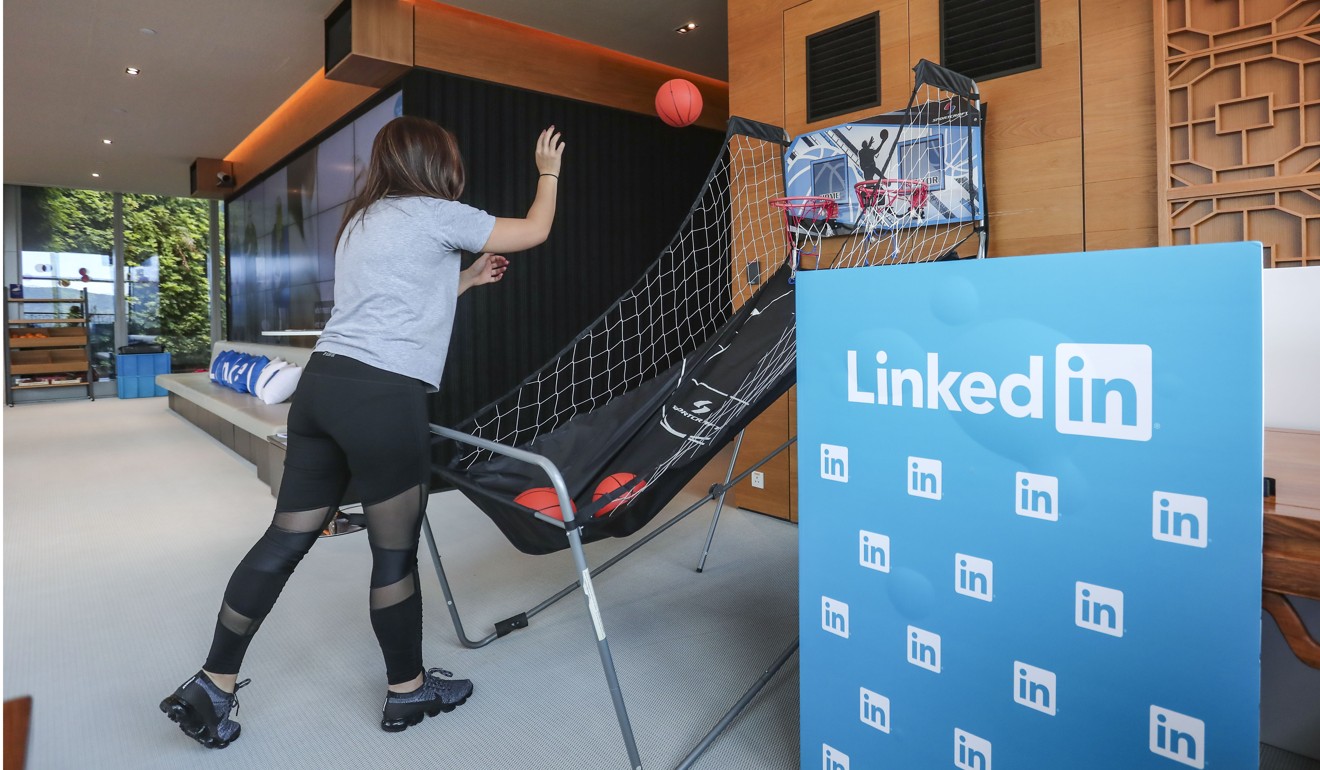 A basketball machine in LinkedIn’s office at Hysan Place in Causeway Bay. Photo: Jonathan Wong