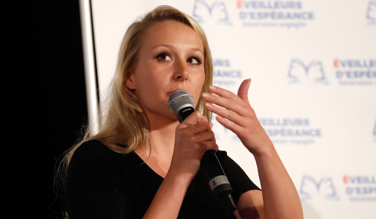 Marion Marechal, granddaughter of Jean-Marie Le Pen, delivers a speech on education in Paris on May 31. Photo: AFP