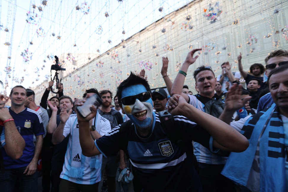 Argentinian fans enjoy themselves in Moscow, Russia on Wednesday. Photo: EPA-EFE