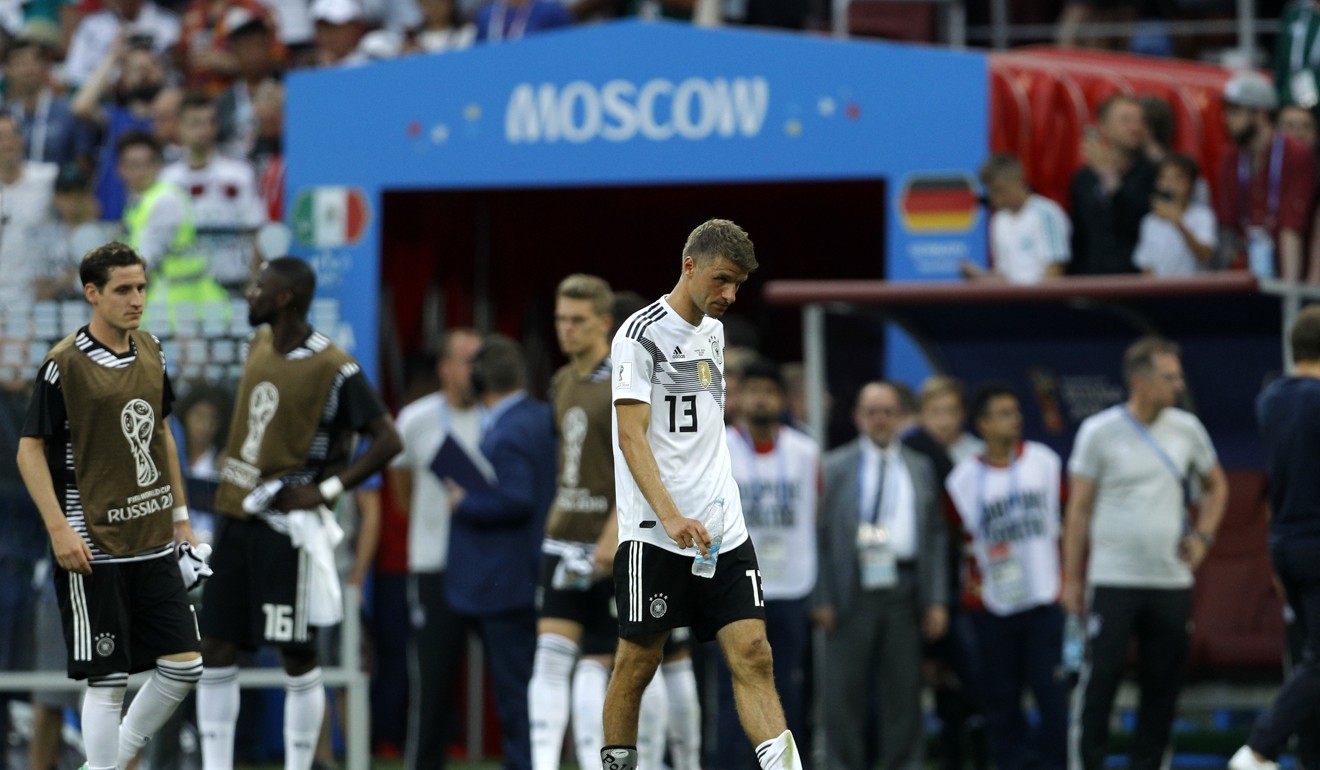 Germany’s Thomas Mueller trudges off the pitch after their loss to Mexico in Luzhniki Stadium in Moscow. Photo: AP
