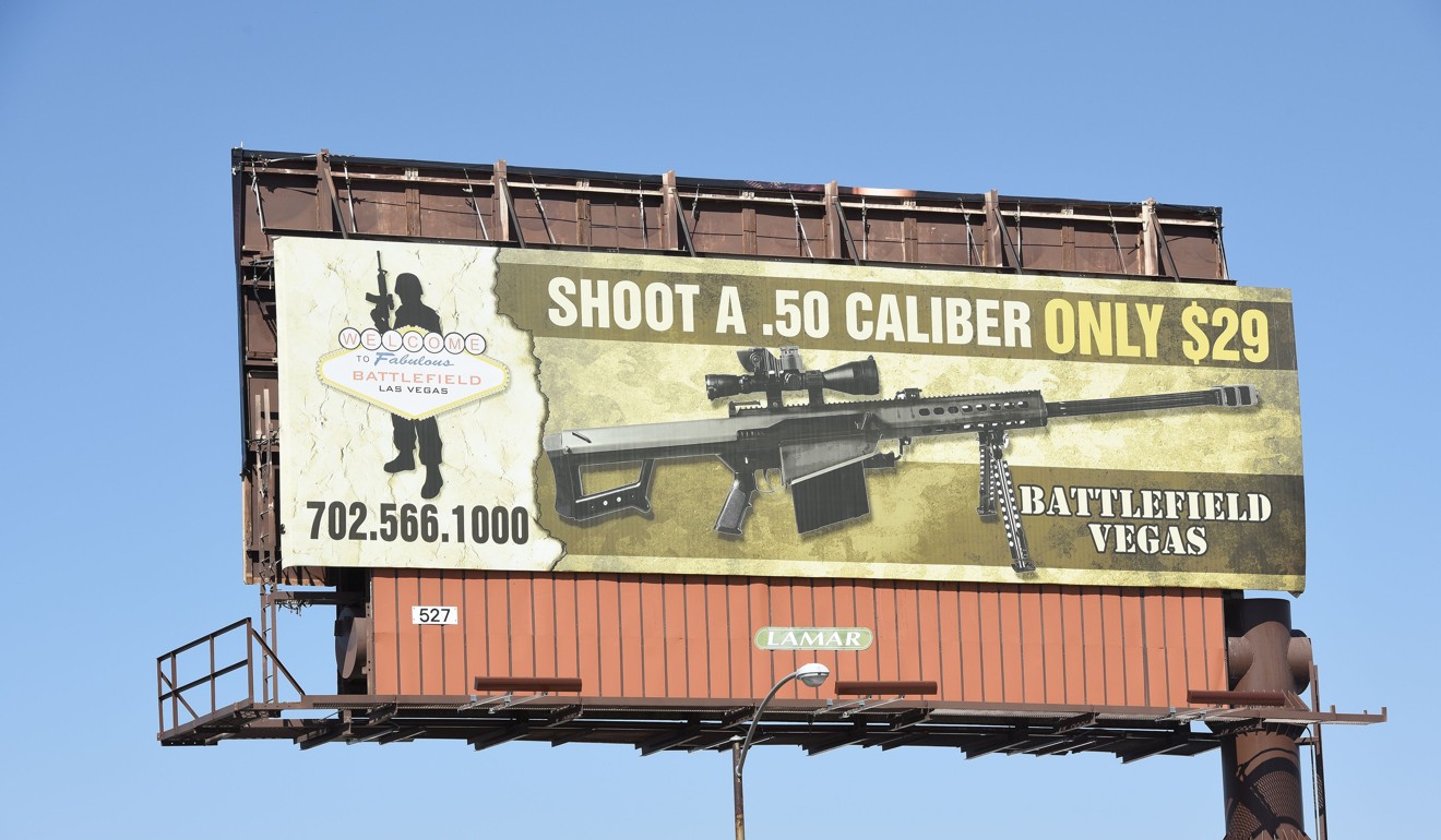 A hoarding advertising a gun shooting range in Las Vegas, Nevada in September last year. Photo: AFP