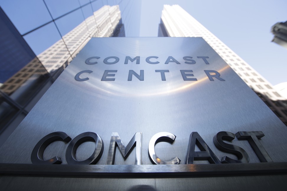 A sign is seen outside the Comcast Centre in Philadelphia in March last year. Photo: AP