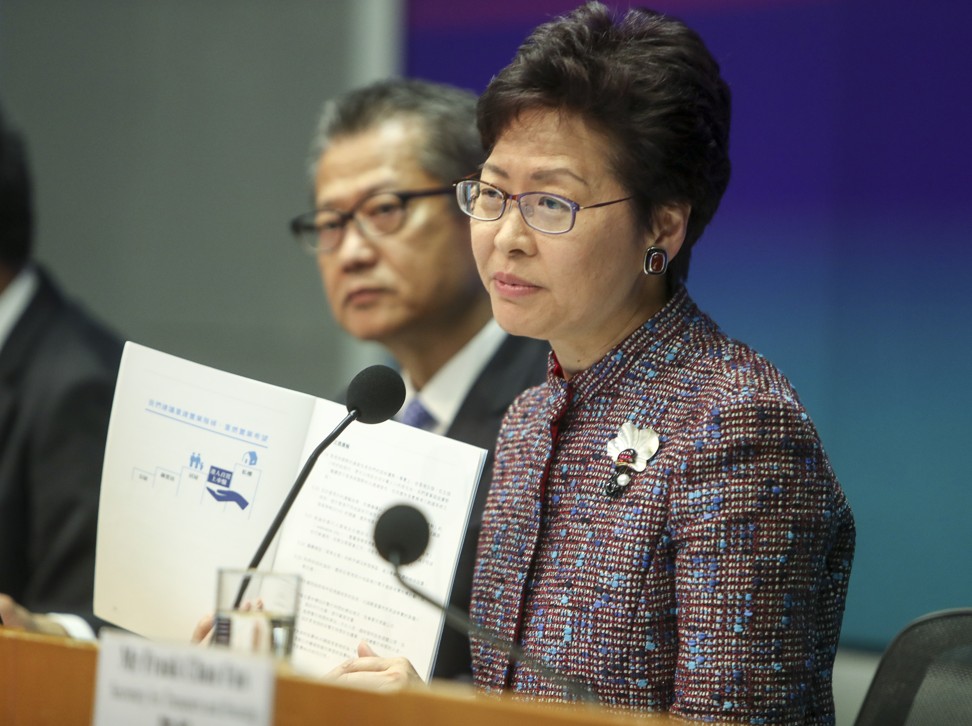 Hong Kong Chief Executive Carrie Lam Cheng Yuet-ngor speaks during the new initiatives on housing press conference on June 29. Photo: Winson Wong/SCMP