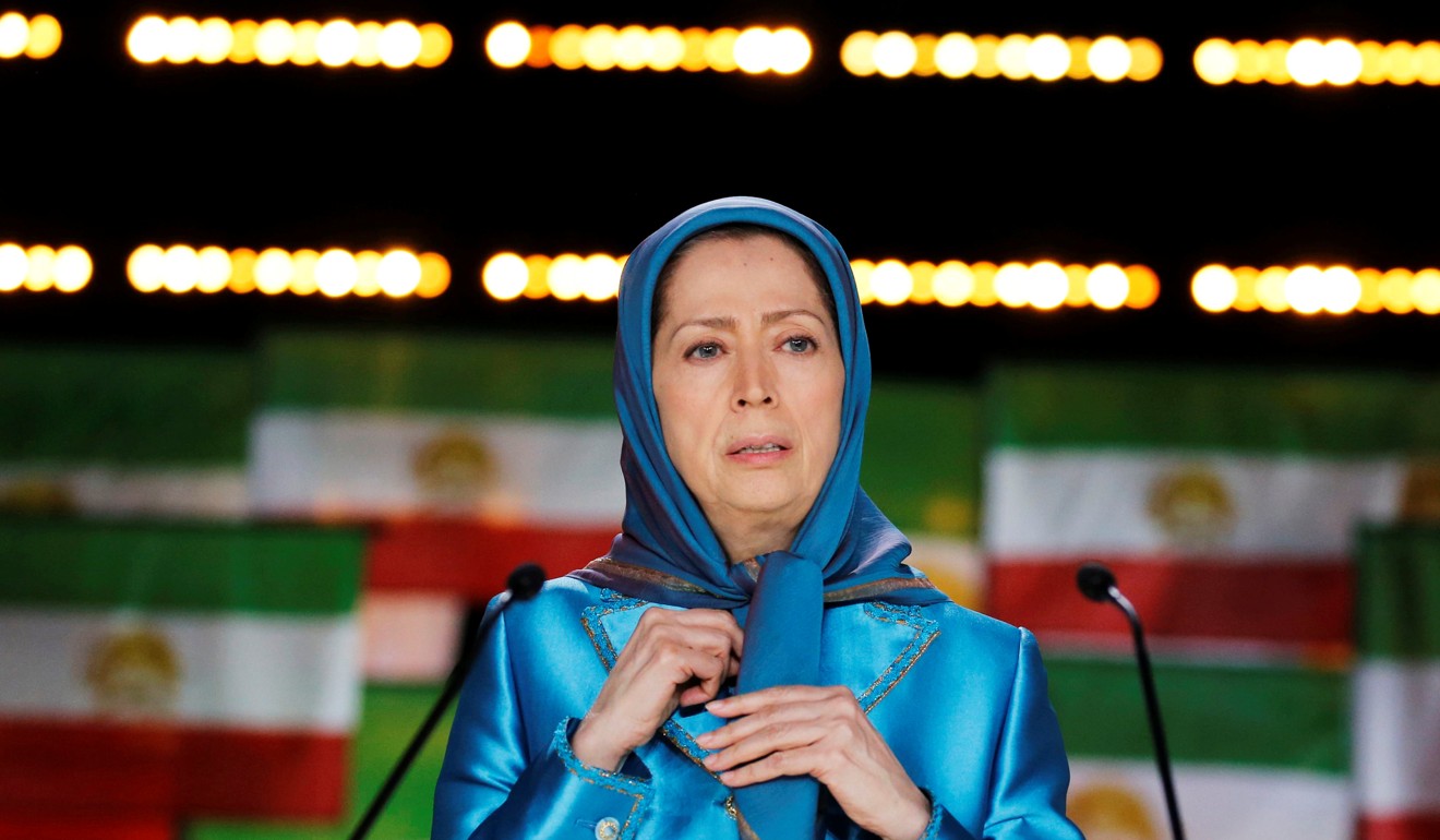 Maryam Rajavi, president-elect of the National Council of Resistance of Iran, delivers a speech at the rally on Saturday in Villepinte, France. Photo: Reuters