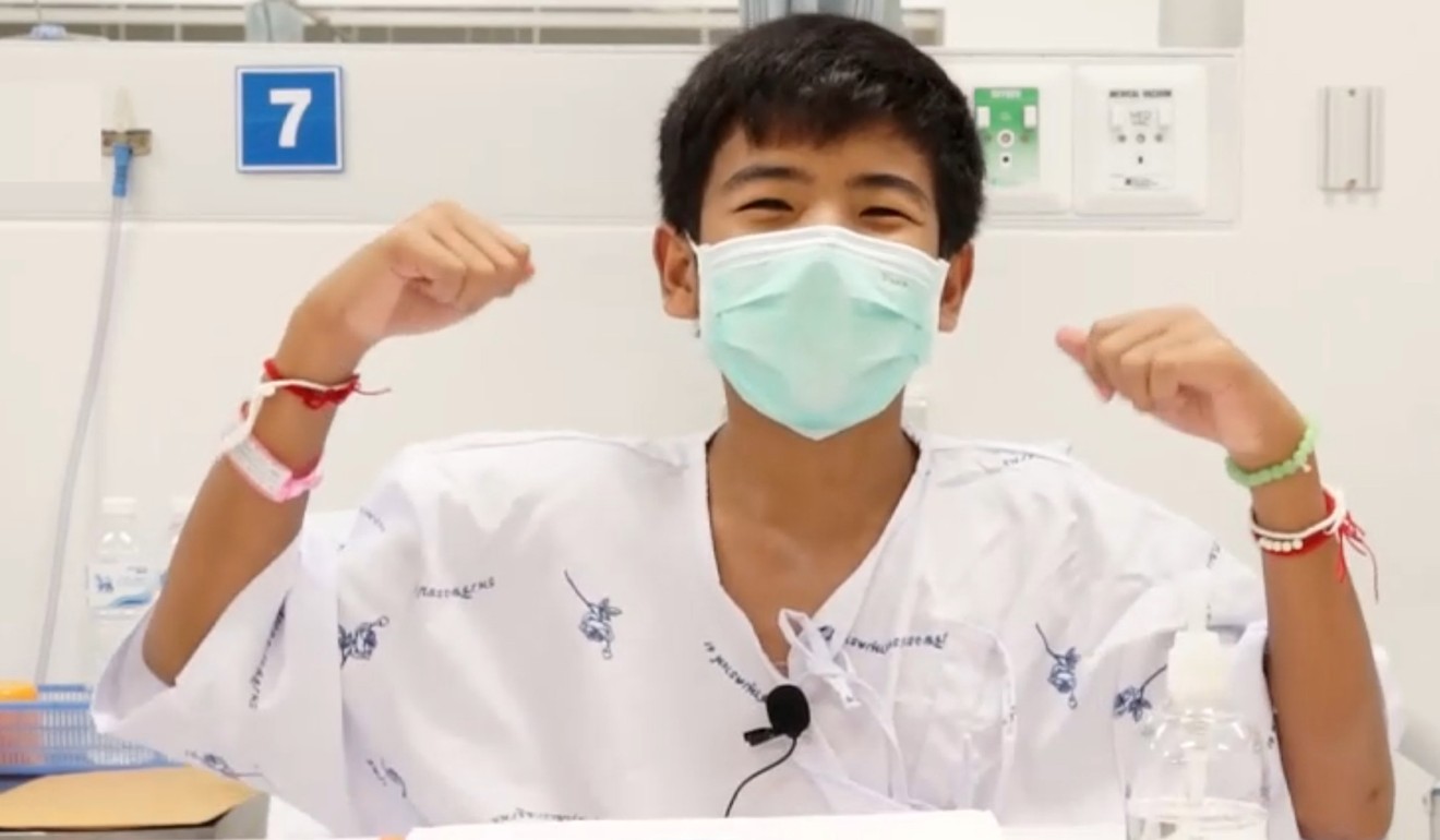 Ekarat Wongsukchan, nicknamed ‘Biw’, speaking on video from his hospital bed. Photo: EPA/Ministry of Health/Chiang Rai Prachanukroh Hospital