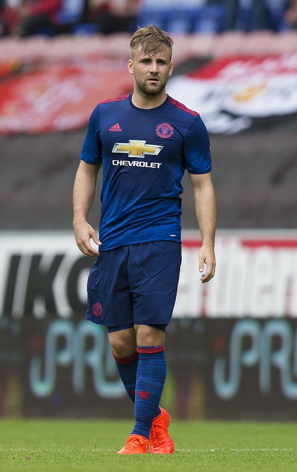 Luke Shaw, pictured during a preseason football against Wigan Athletic in July 2016, has had his fitness questioned by two Manchester United managers. Photo: AFP