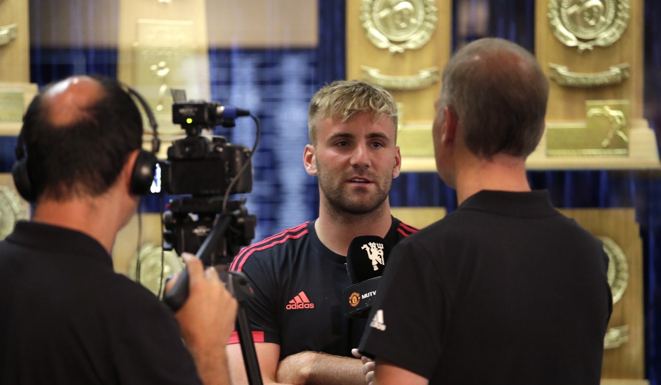Manchester United’s Luke Shaw is interviewed on the UCLA campus in Los Angeles. Photo: EPA
