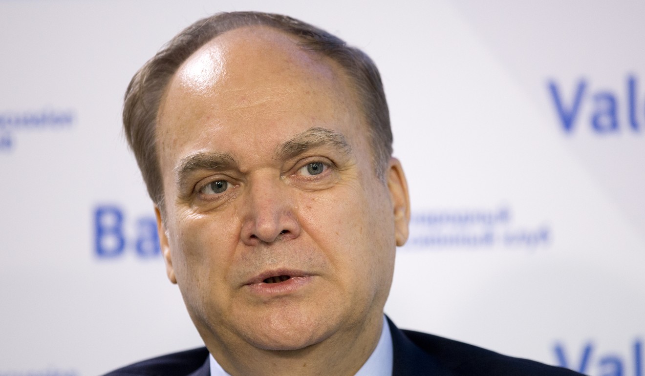Anatoly Antonov, Russian ambassador to the US, speaks during a round-table discussion on the Trump-Putin summit held in Helsinki, in Moscow, Russia on Friday. Photo: AP