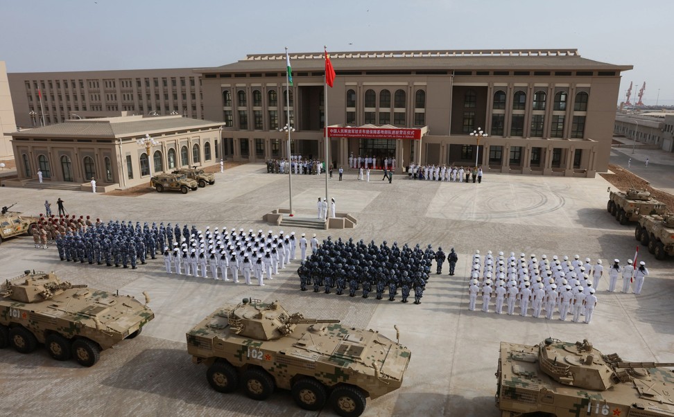 People’s Liberation Army personnel attend the opening ceremony of China’s military base in Djibouti last year. Photo: AFP