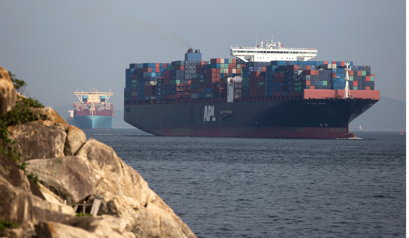 A container ship in the East Lamma Channel on the way to Hong Kong. Photo: EPA