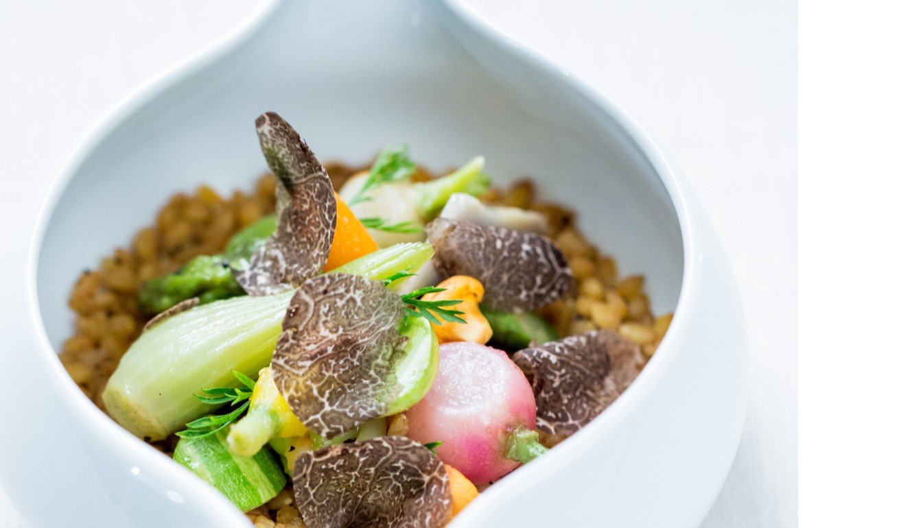 Small spelt from Haute-Provence, seasonal vegetables and shaved black truffle, from Alain Ducasse at Morpheus.