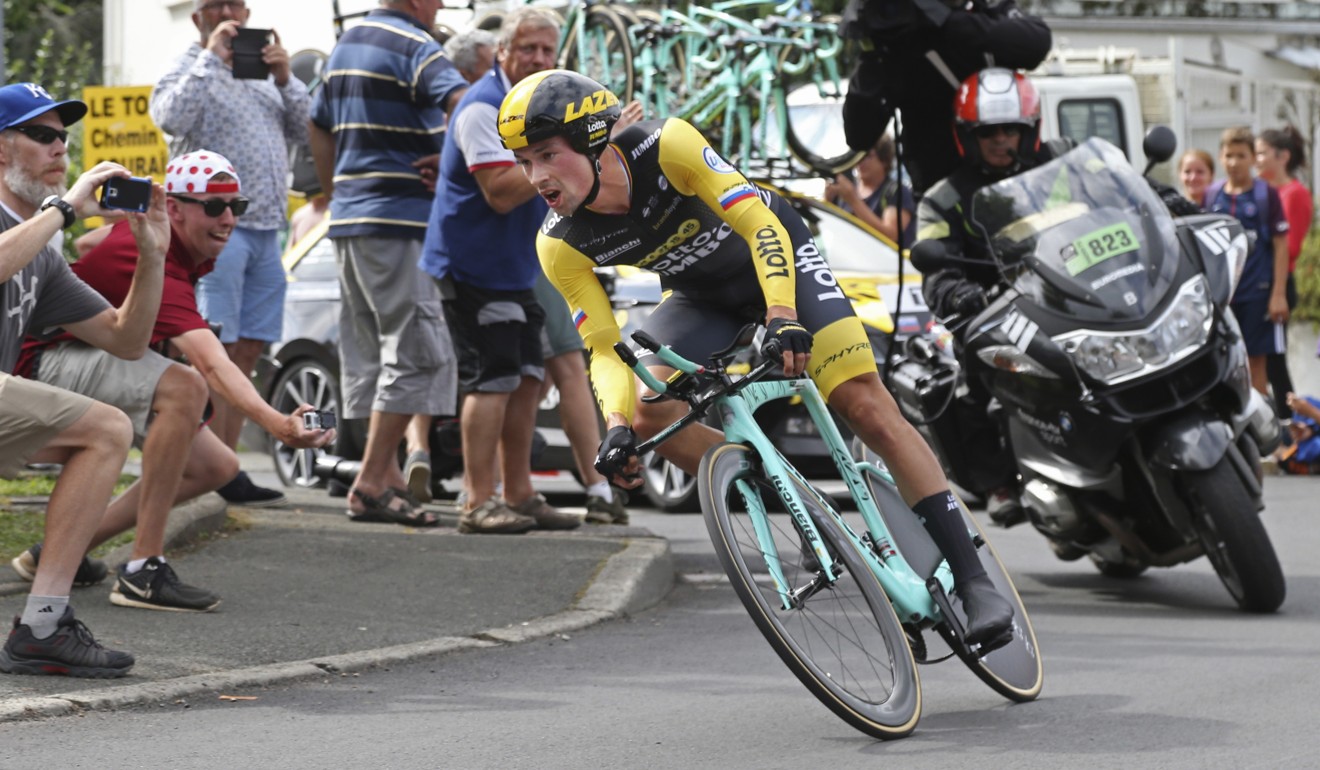 Slovenia’s Primoz Roglic rides during the twentieth stage of the Tour de France. Photo: AP