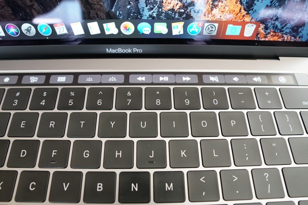 The Touch Bar on the Apple MacBook Pro, a digital touch screen strip that replaces the function keys. The bar is context sensitive and will display different buttons depending on what you’re doing. Photo: Ben Sin
