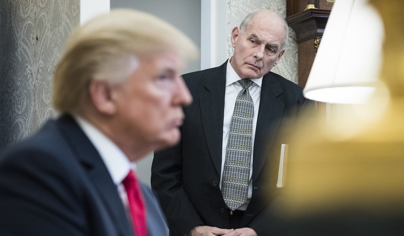 White House Chief of Staff John Kelly watches as US President Donald Trump speaks during a meeting with North Korean defectors in the Oval Office. Photo: The Washington Post
