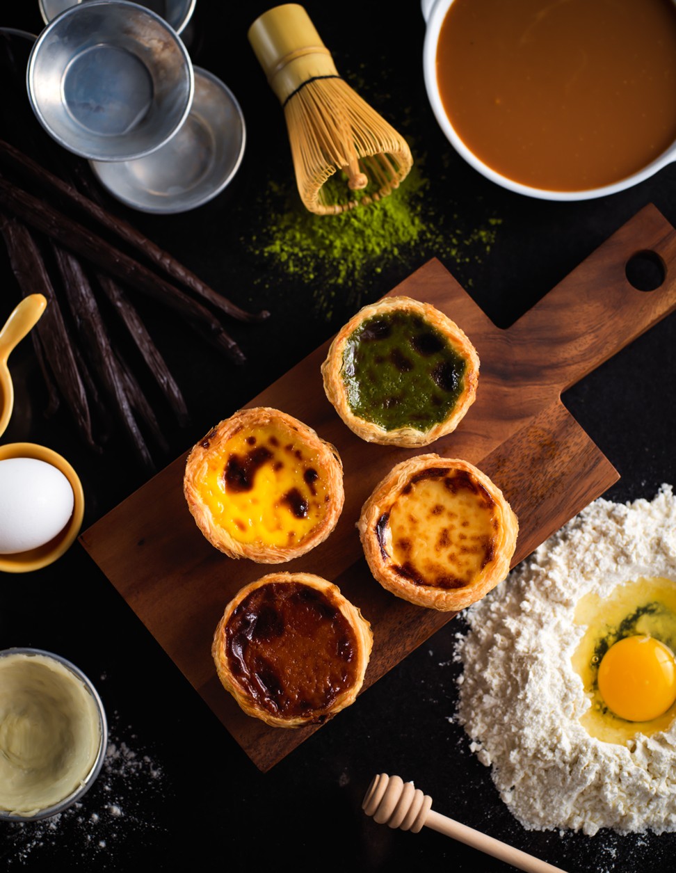 The Portuguese egg tart 'Quartet', served at Grand Lisboa Hotel’s Round-the Clock Coffee Shop, features Kyoto Uji Matcha tea, salted caramel, the citrus fruit yuzu and vanilla-flavoured custard.
