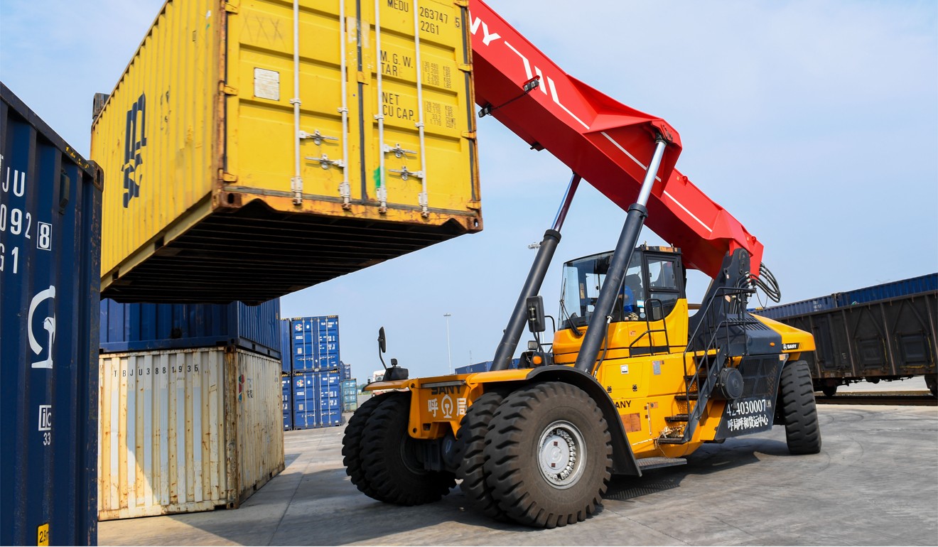 Containers are piled up at the Sharing Logistics Park in Hohhot, capital of north China's Inner Mongolia autonomous region. Photo: Xinhua