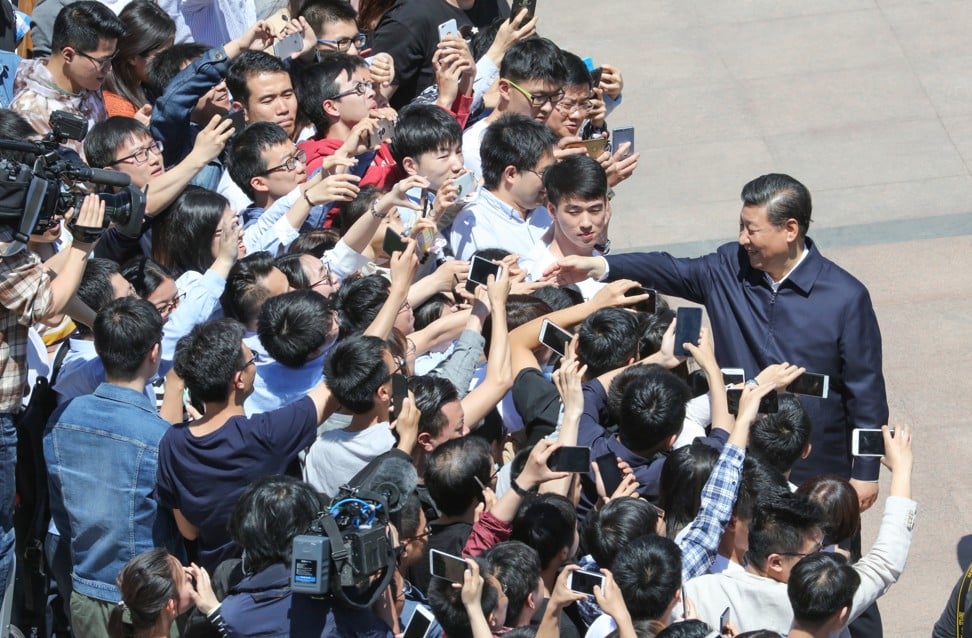 President Xi Jinping greets students and staff at Peking University in Beijing in May. Ideological control has been tightened under Xi. Photo: Xinhua