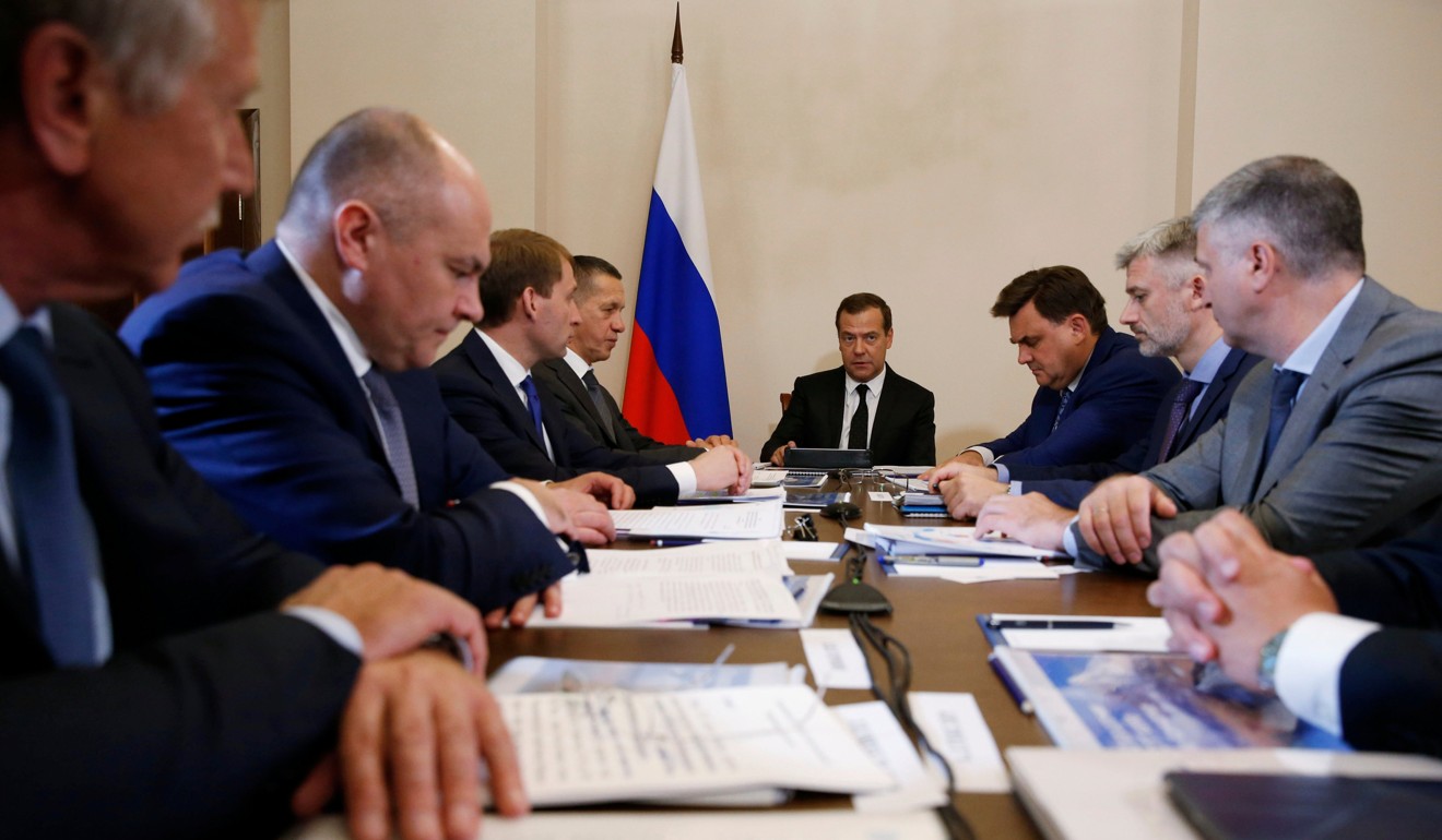 Russian Prime Minister Dmitry Medvedev holds a meeting. Photo: Reuters
