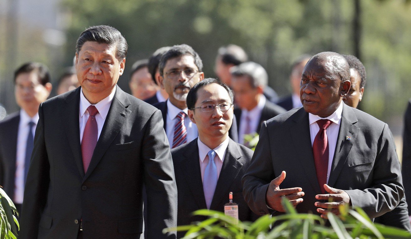 Chinese President Xi Jinping with South African President Cyril Ramaphosa in Pretoria. Xi’s trip to the Middle East and Africa has dominated the state press. Photo: AP