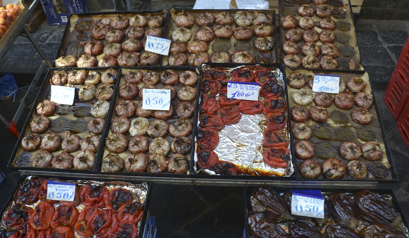Grilled vegetables for sale at a local market in Catania, Sicily. Photo: Chris Dwyer
