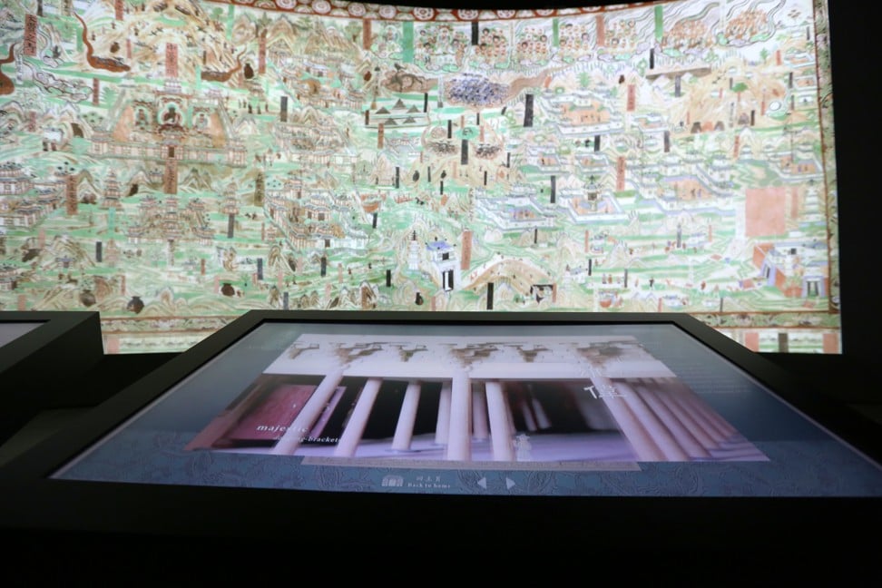 A digitised mural of Mount Wutai in Mogao cave 61 at the Hong Kong Heritage Museum exhibition. Photo: Xiaomei Chen