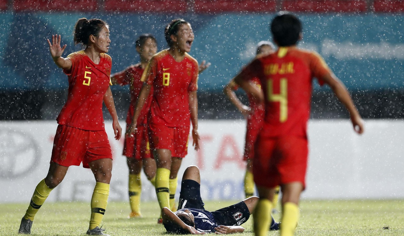 China’s women footballers in action at the Asian Games. Photo: Reuters