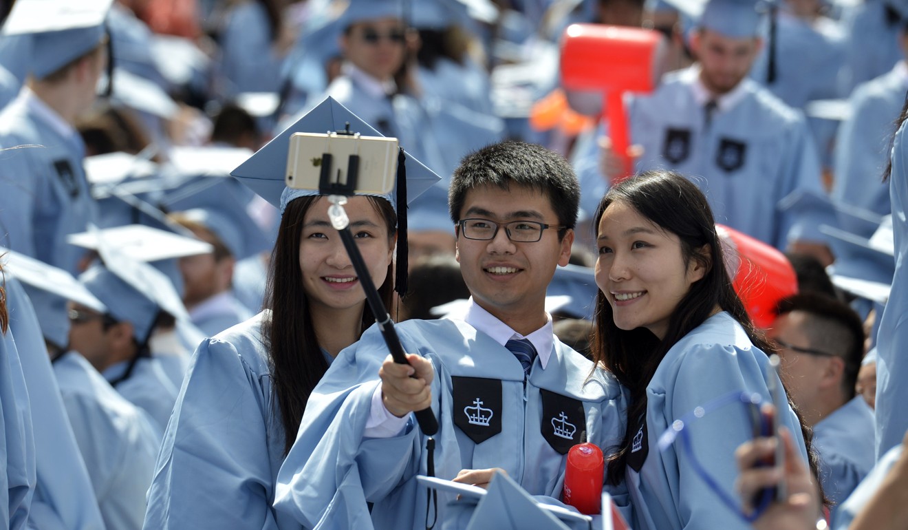 Chinese graduates at Columbia University in New York were among the hundreds of thousands who went abroad to study each year. Photo: Xinhua