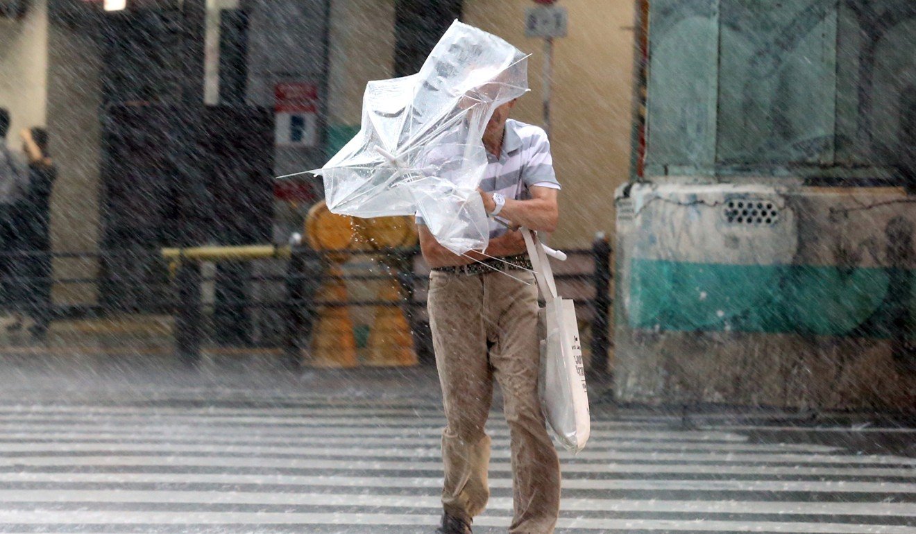 A pedestrian struggles against strong winds and rain in Osaka. Photo: EPA