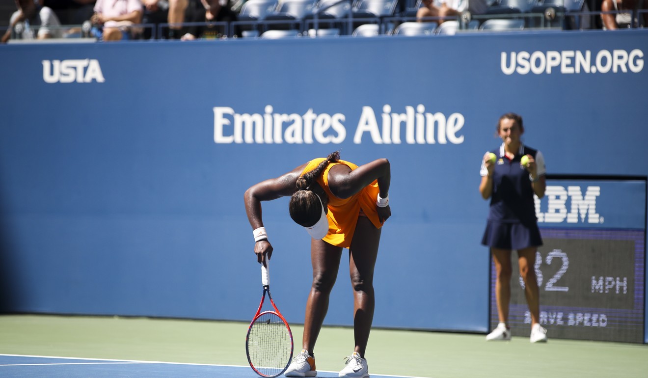 Sloane Stephens reacts after losing a point in her loss to Anastasija Sevastova. Photo: Xinhua
