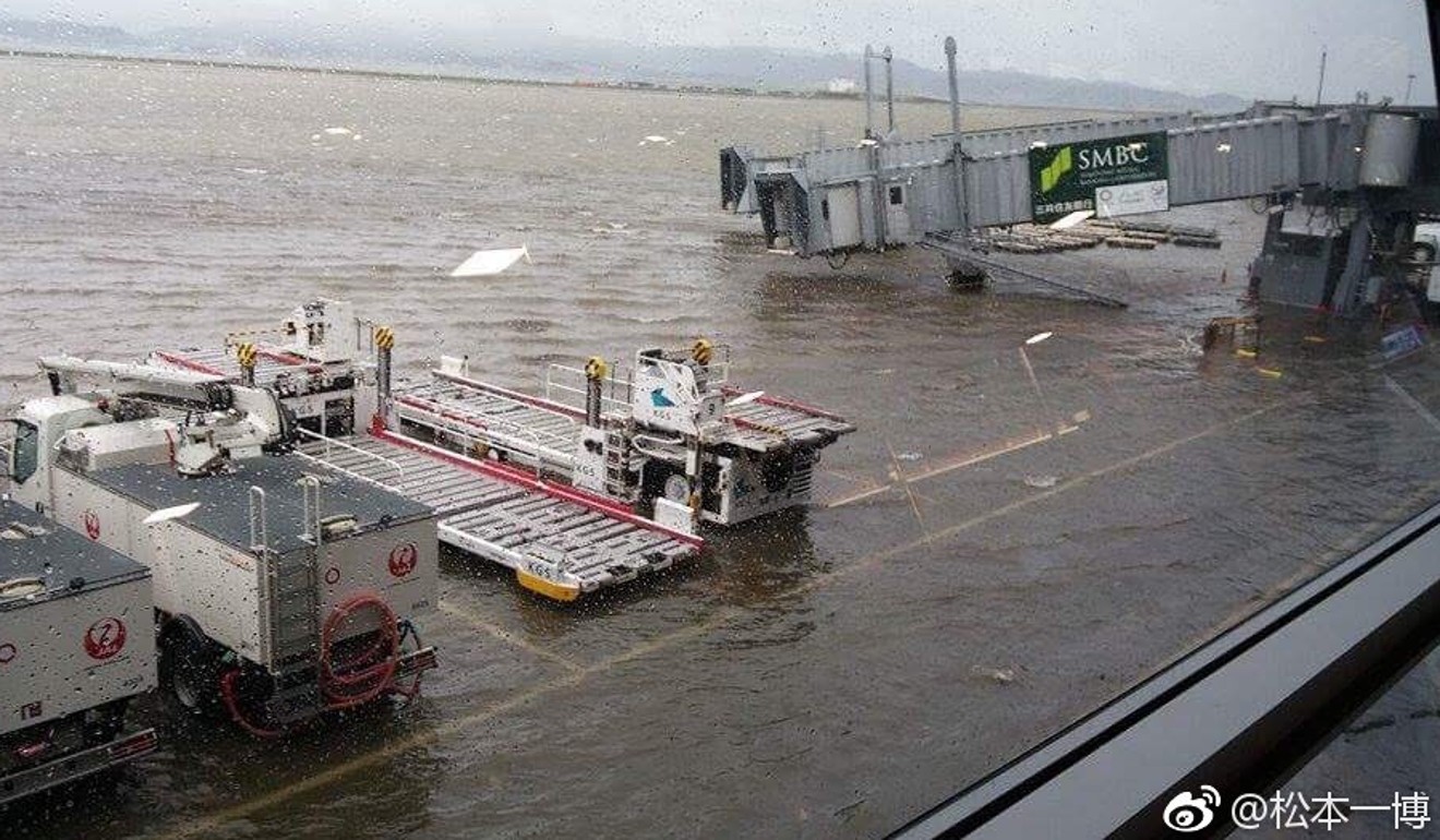 Flooding is seen at the Kansai Airport. Photo: Weibo