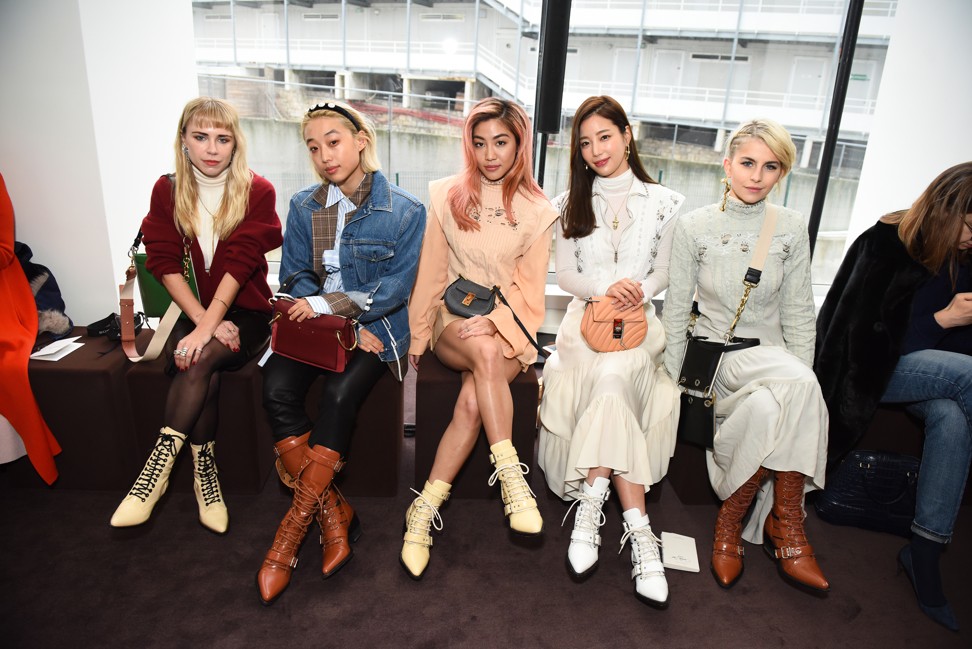 Chloé girls (from left) Courtney Trop, Margaret Zhang, Narelle Kheng, Ki Eun-se and Caroline Daur at the brand’s autumn/winter 2018 collection show’s front row