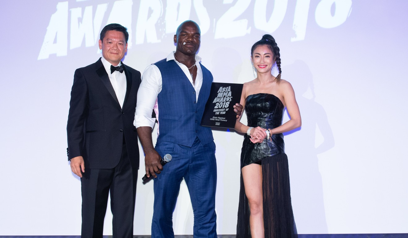 Hong Kong’s Alain Ngalani accepts his award for Knockout of the Year.