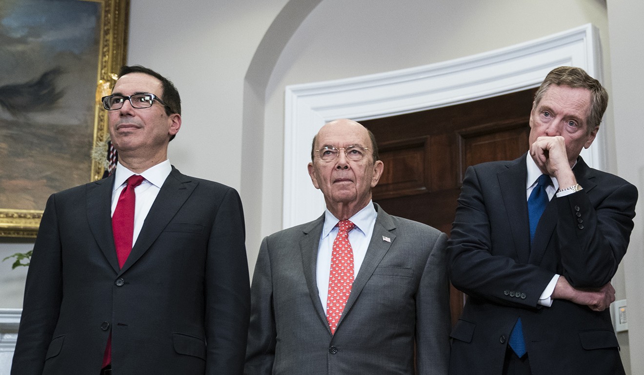 From left, US Treasury Secretary Steven Mnuchin, Commerce Secretary Wilbur Ross and Trade Representative Robert Lighthizer. Photo: Washington Post