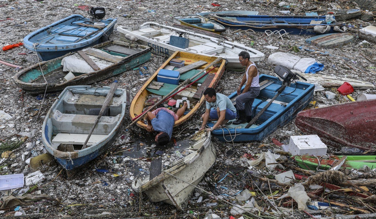 Battered boats after Typhoon Mangkhut lashed Hong Kong. Photo: May Tse