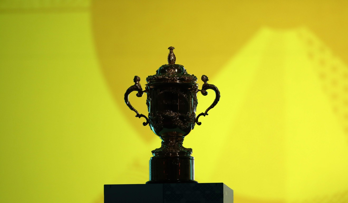 The Webb Ellis Cup is seen during an event to mark one year to go to the 2019 Rugby World Cup in Tokyo. Photo: AFP