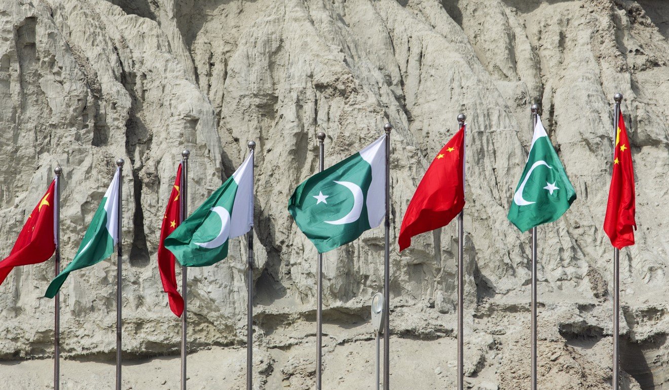 Chinese and Pakistani flags at the Chinese-backed Gwadar port in Pakistan. Photo: Bloomberg