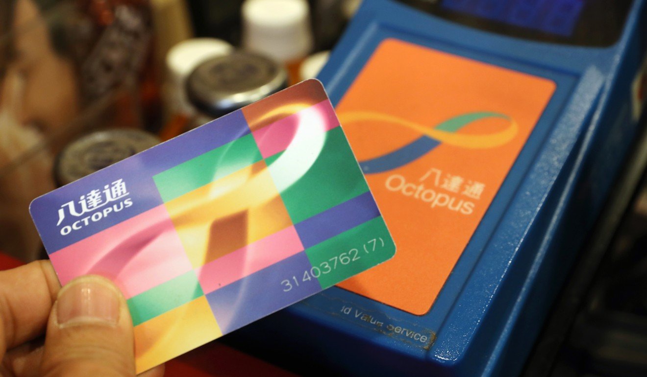 Octopus card next to an Octopus card reader. Photo: K. Y. Cheng