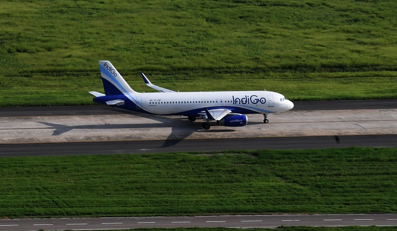 An IndiGo plane prior to take off at Indira Gandhi International Airport in New Delhi. Photo: AFP